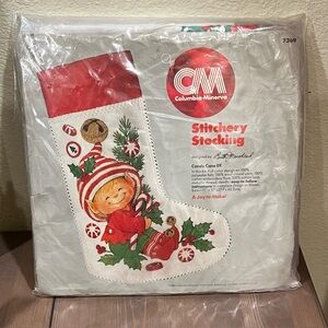 Christmas Elf Stocking Craft Kit Embroidered Felt 1981 Columbia-Minerva Started
